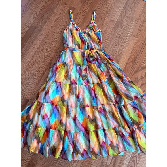 RANNA GILL Multi-Colored Printed Tiered Maxi Dress Size 6 - Picture 1 of 8